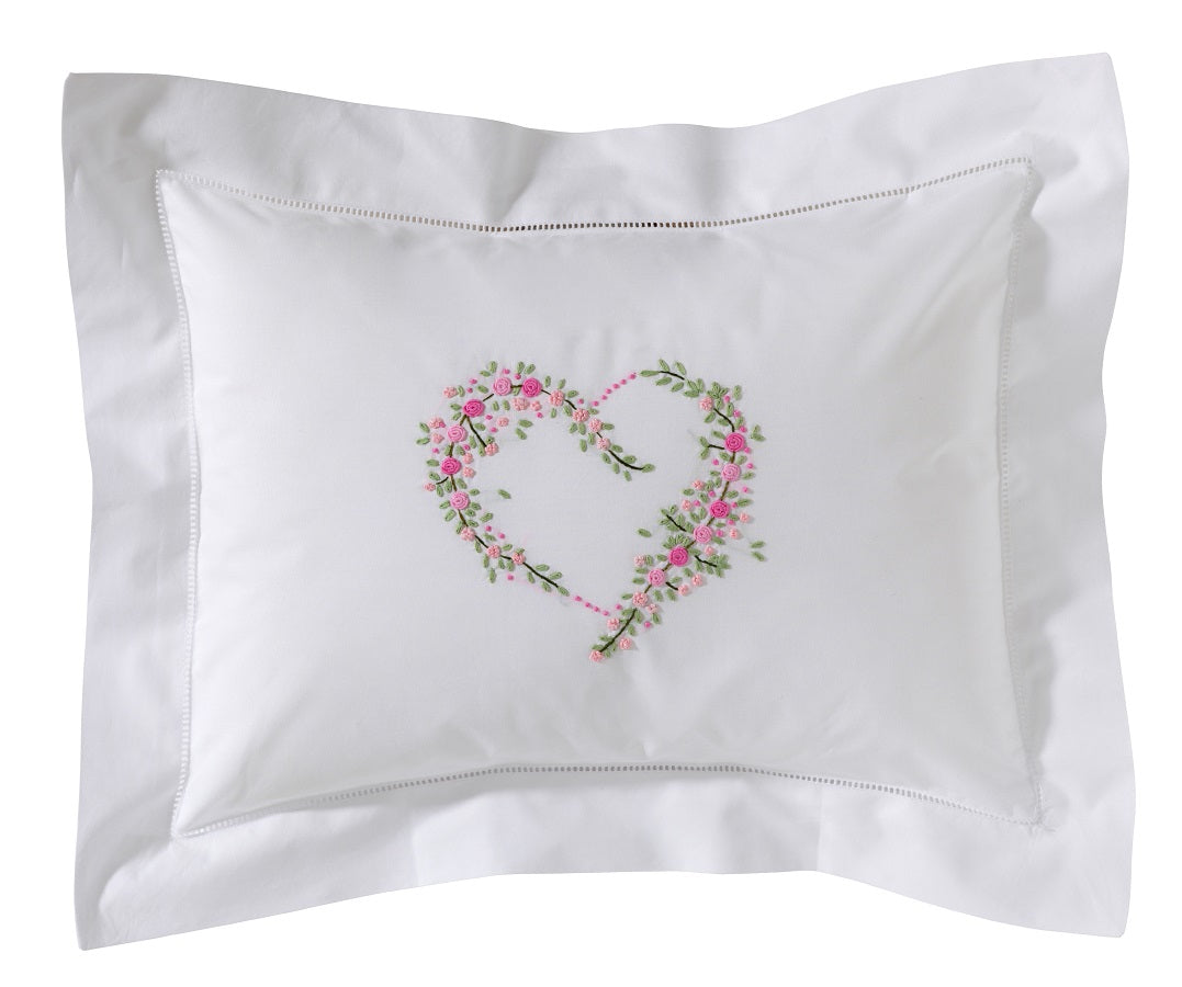 Boudoir Pillow Cover, Embroidered with Hem Stitch