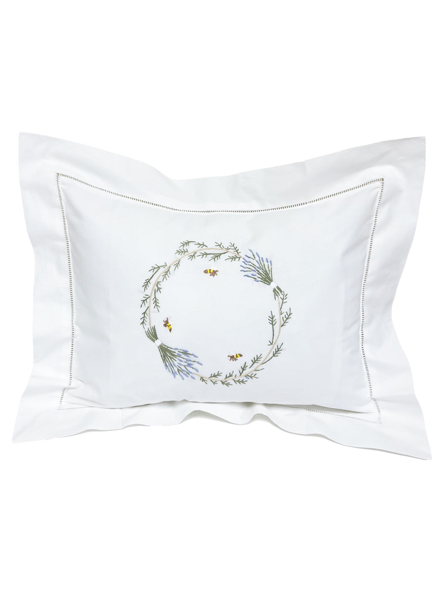 Boudoir Pillow Cover, Embroidered with Hem Stitch
