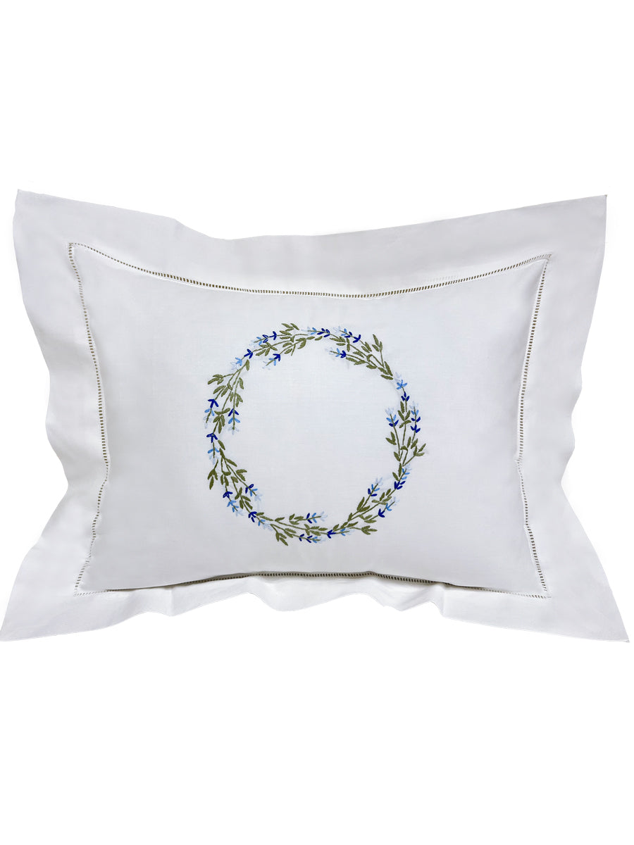 Boudoir Pillow Cover, Embroidered with Hem Stitch