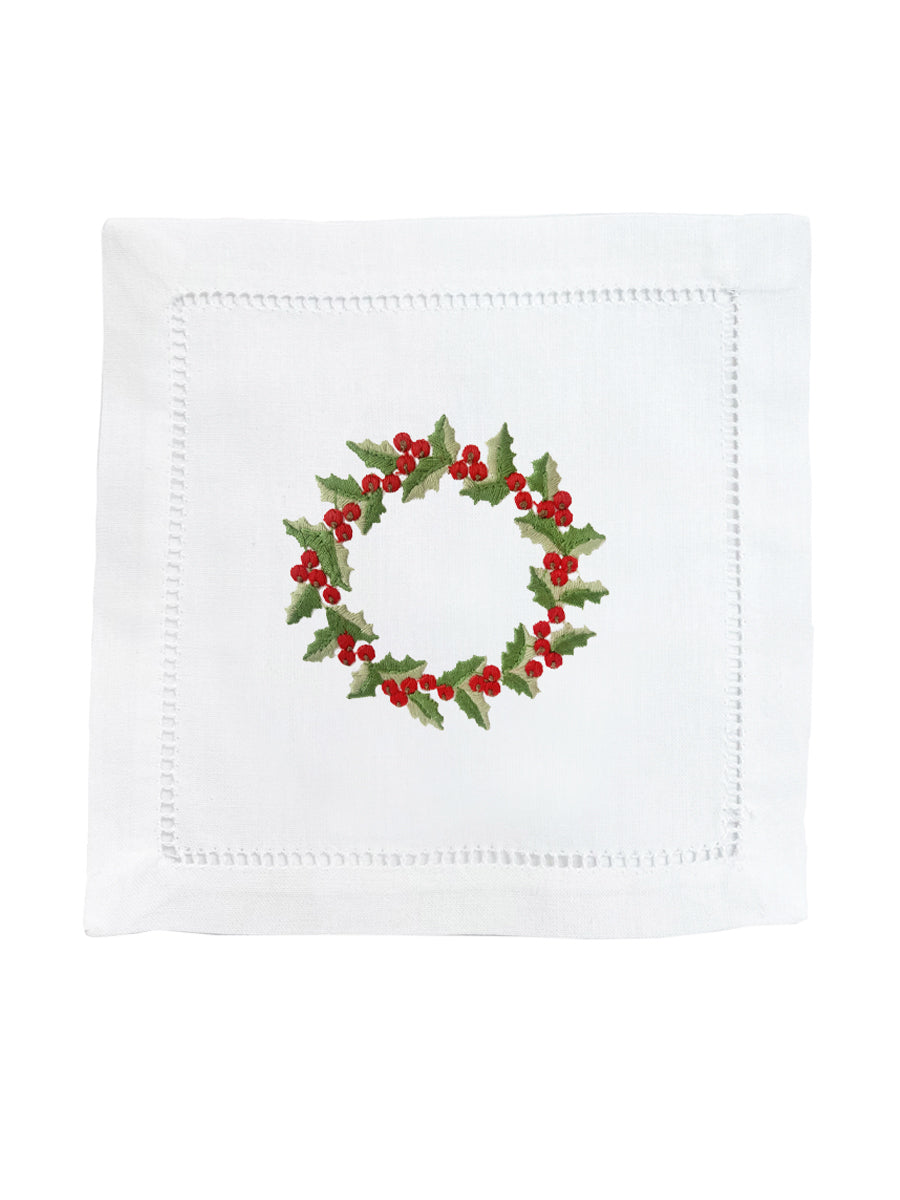 Cocktail Napkins, Christmas Berry Wreath, Set of 4
