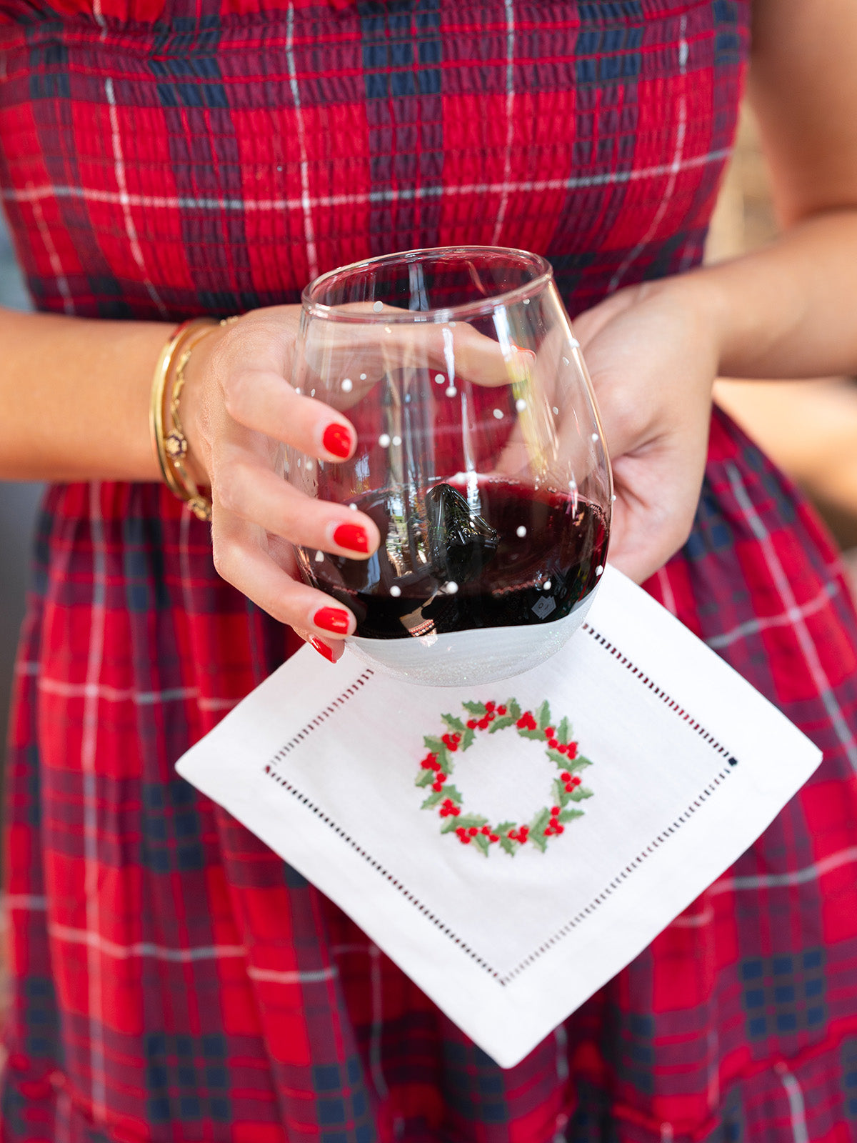 Cocktail Napkins, Christmas Berry Wreath, Set of 4