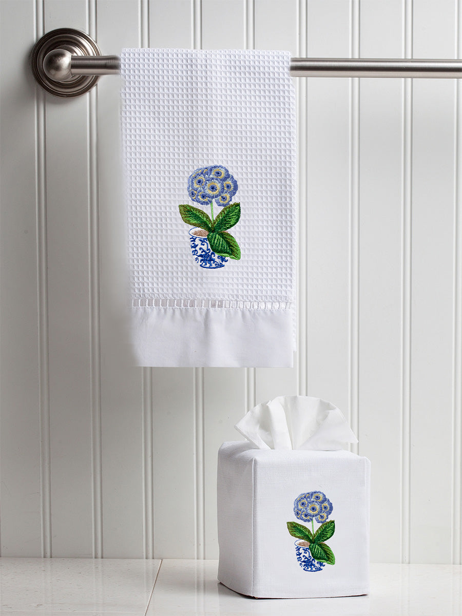 Guest Towel, Waffle Weave, Potted Primrose (Blue)