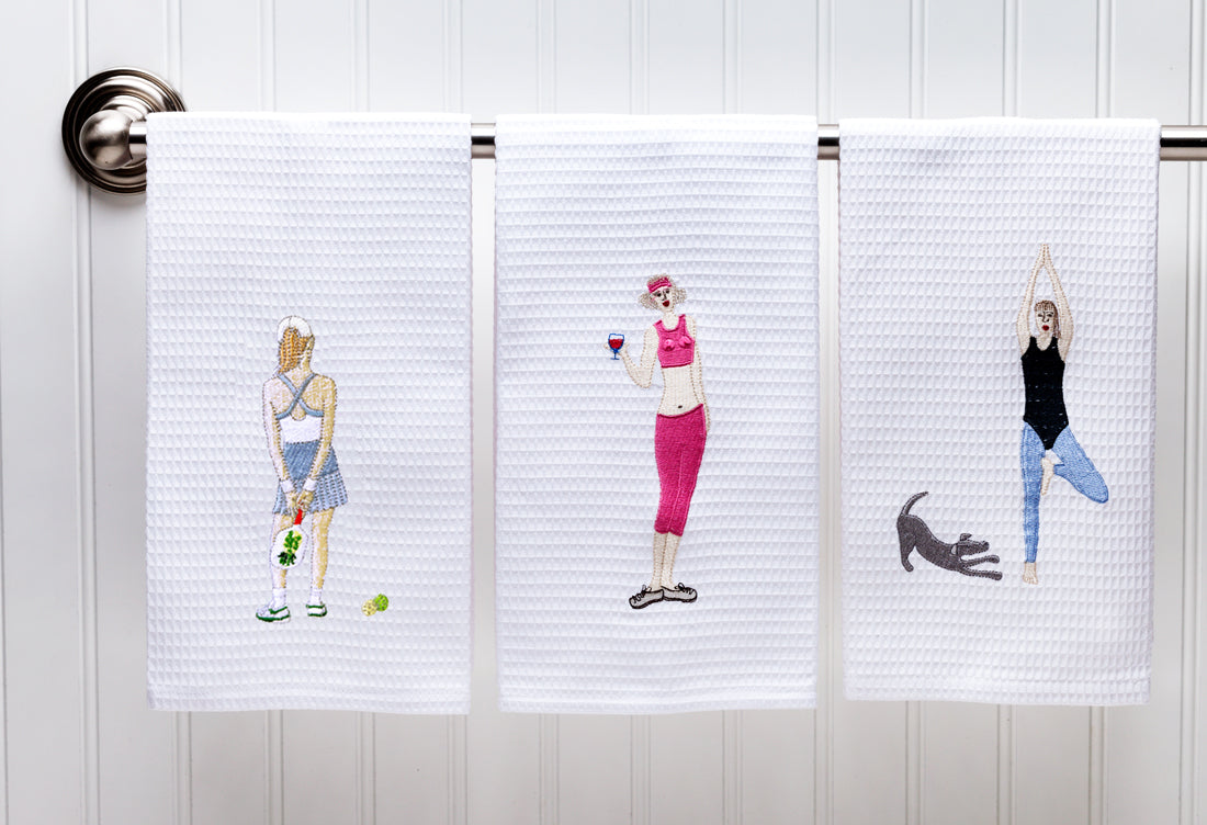 Guest Towel, Waffle Weave, Pickle Ball Girl