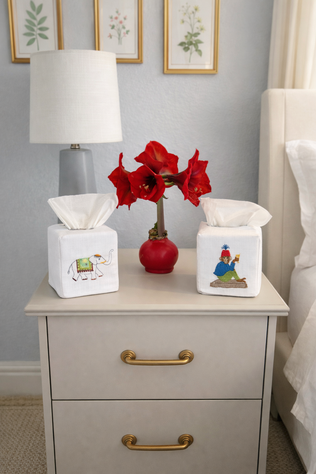 Tissue Box Cover, Embroidered Chinoiserie