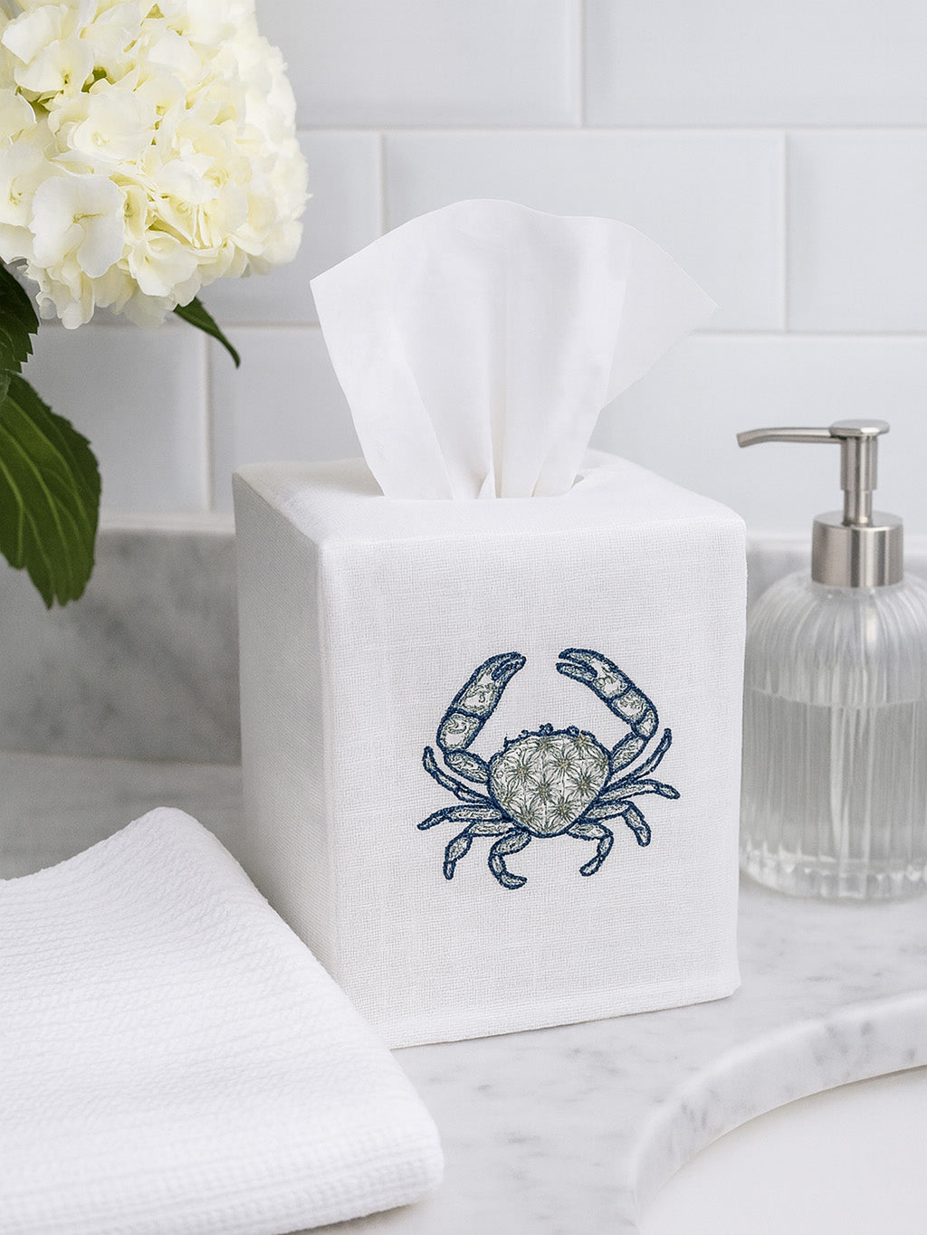 Tissue Box Cover, Crab Chinoiserie