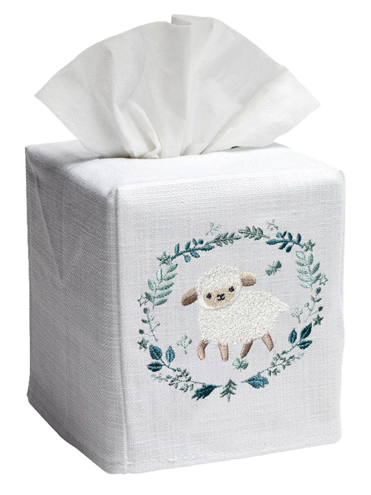 Tissue Box Cover, Lamb & Wreath