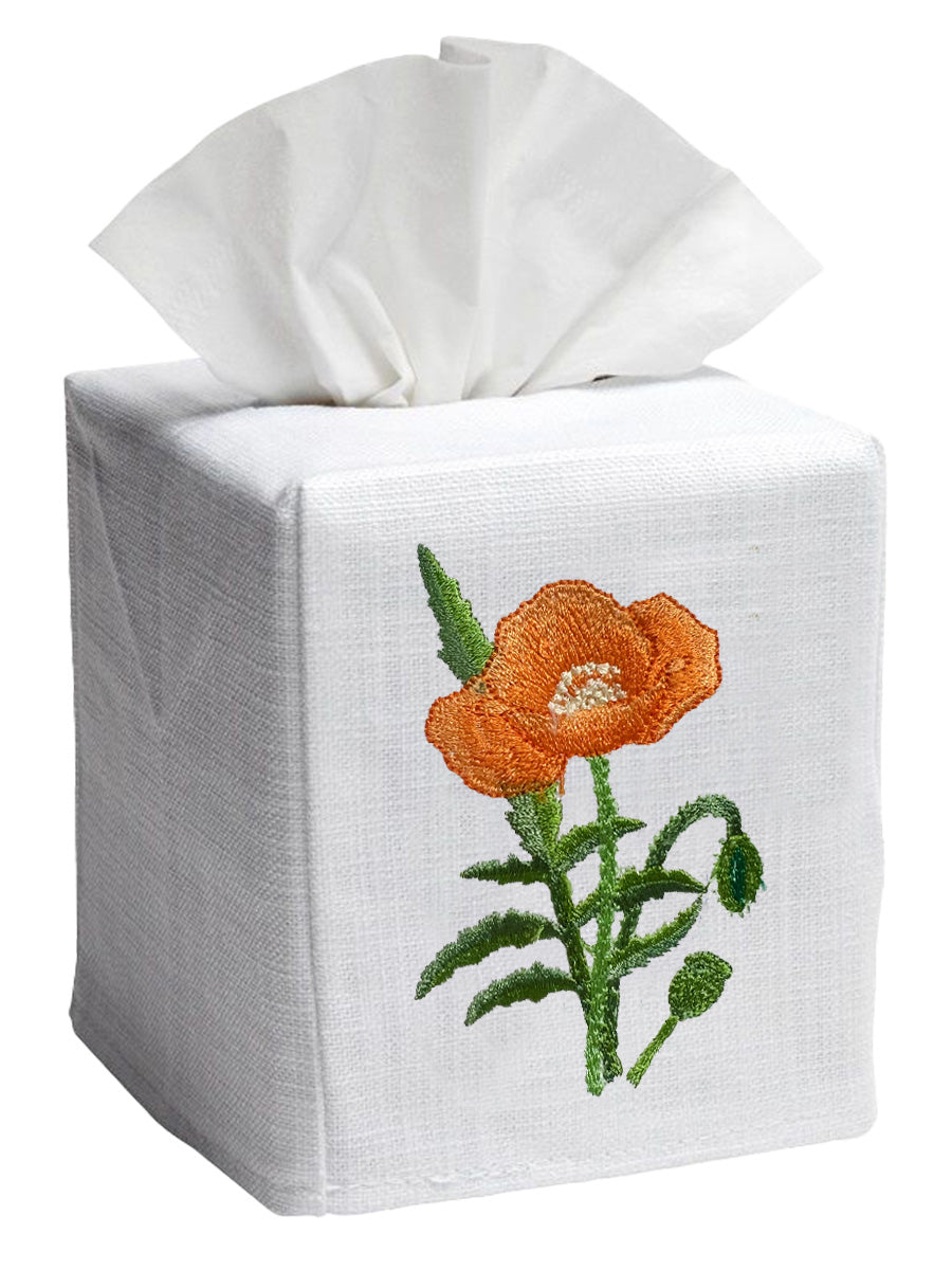 Tissue Box Cover, Embroidered Botanical