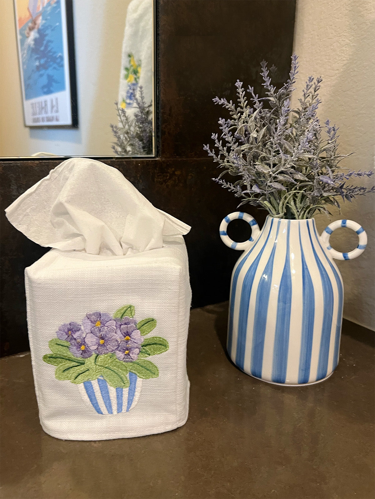 Tissue Box Cover, Pot of Pansies