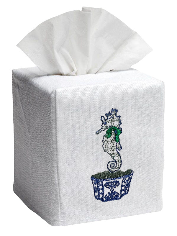 Tissue Box Cover, Seahorse Chinoiserie