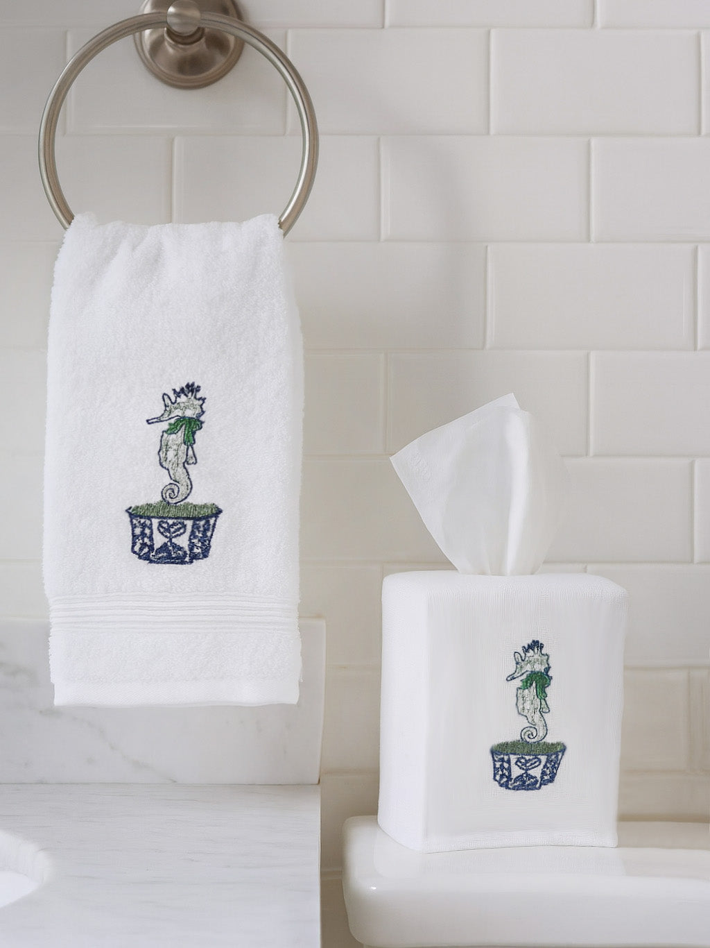 Guest Towel, Terry, Seahorse Chinoiserie