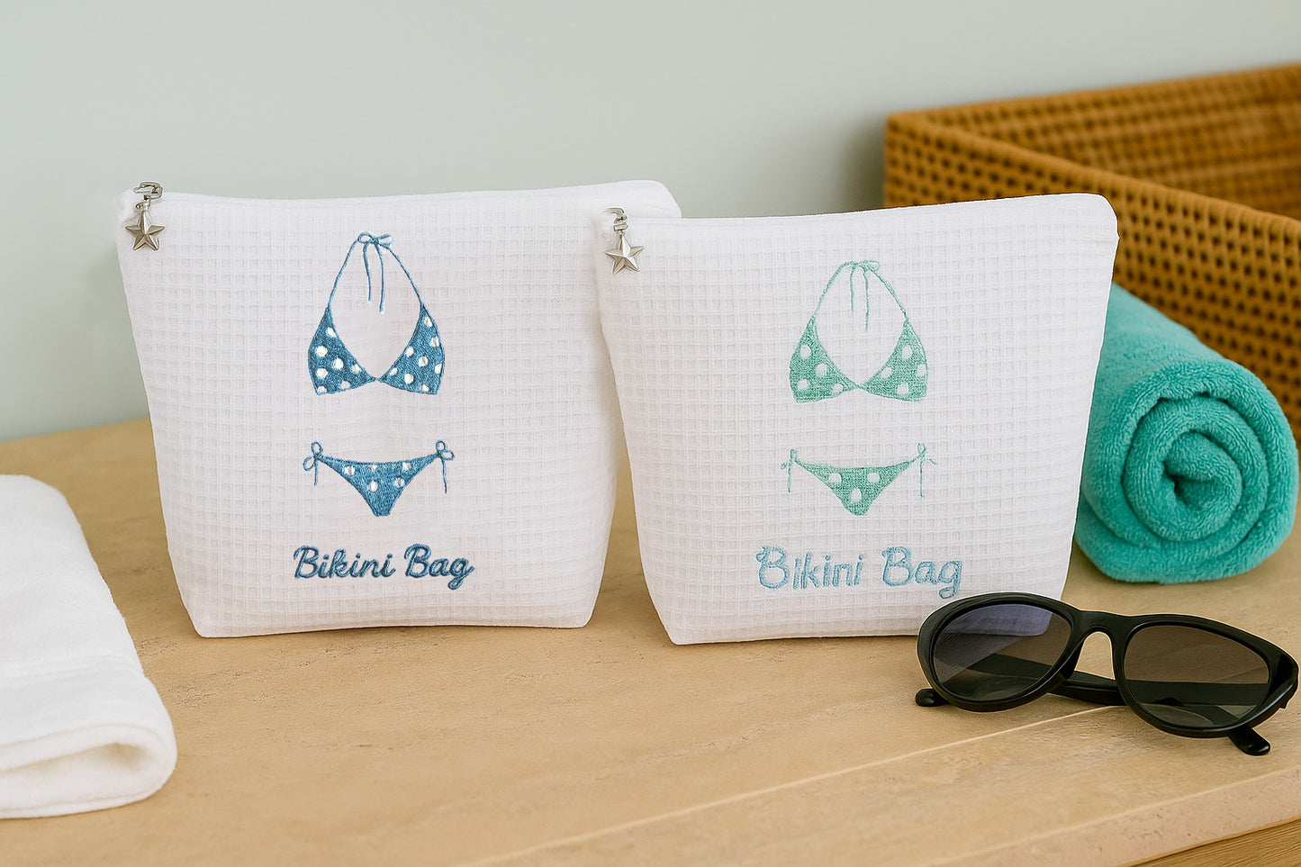Bikini Bag - White Cotton Waffle Weave