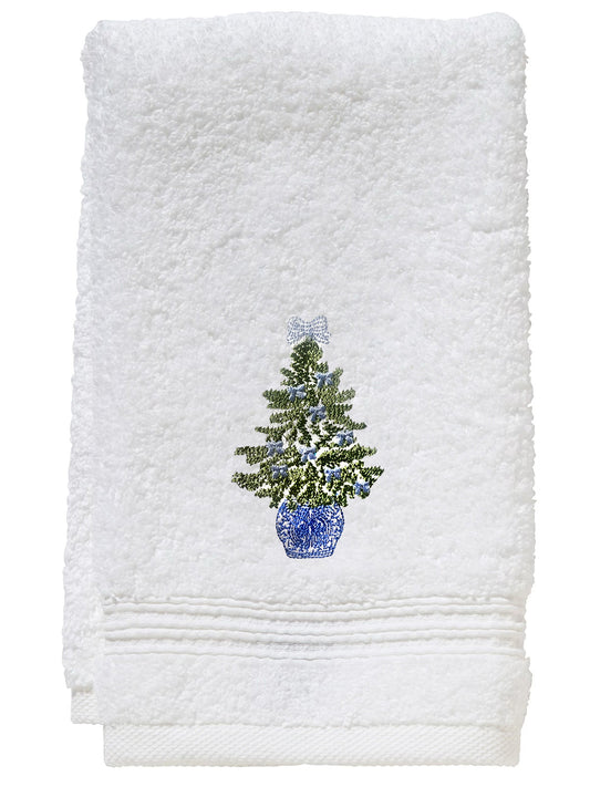 Guest Towel - White Cotton Terry, Embroidered