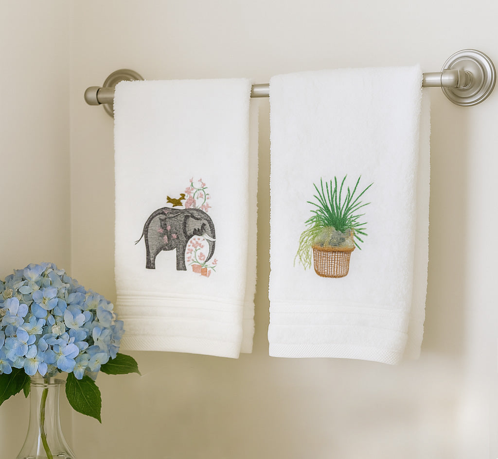 Guest Towel, Terry, Botanical Embroidered