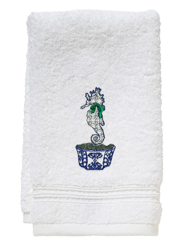 Guest Towel, Terry, Seahorse Chinoiserie