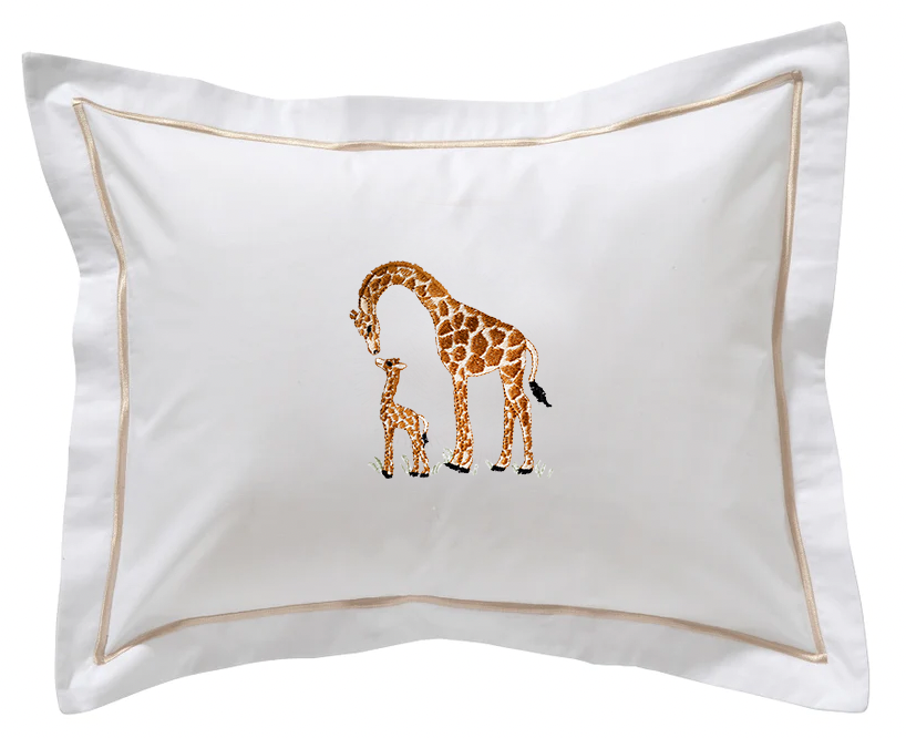 Baby Boudoir Pillow Cover, Giraffe & Baby (Beige)