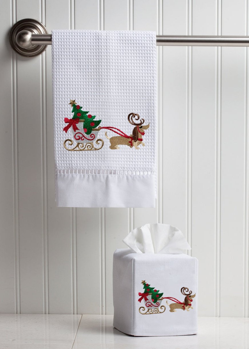 Tissue Box Cover, Christmas Dog Sleigh