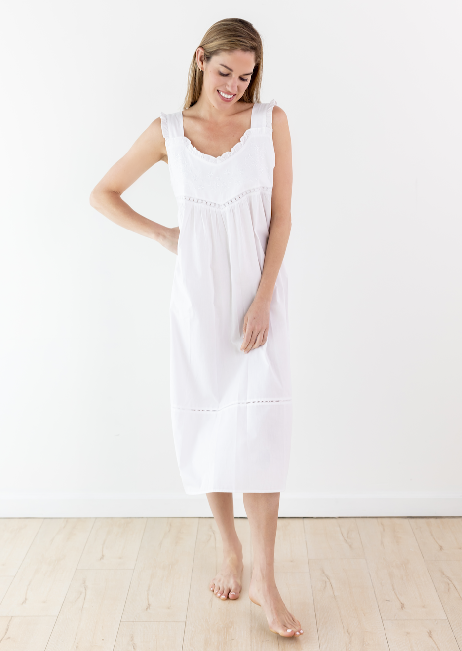 Cecily White Cotton Nightgown Jacaranda Living