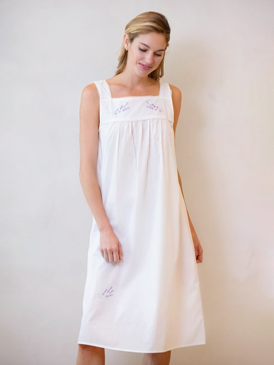 Violet White Cotton Nightgown