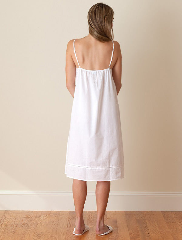 Elaine White Cotton Nightgown, Embroidered