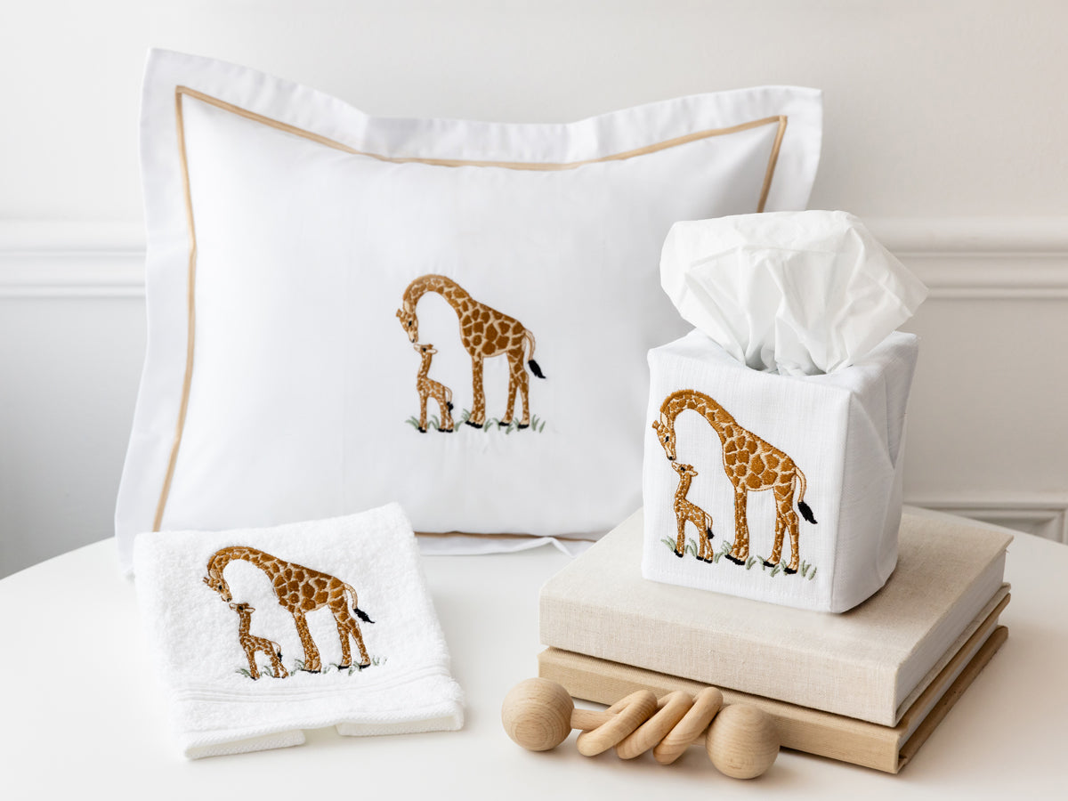 Baby Boudoir Pillow Cover, Giraffe & Baby (Beige)