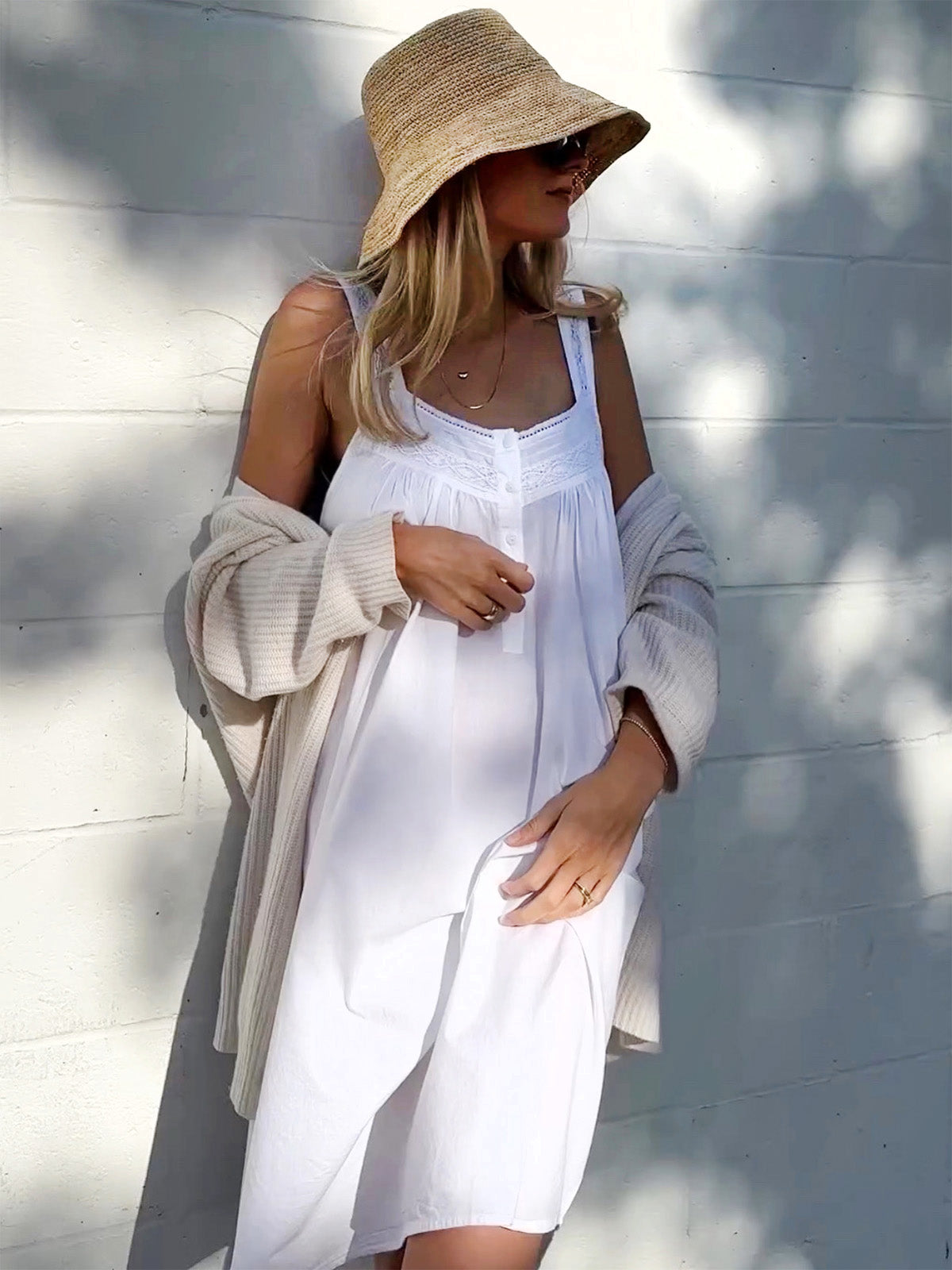 ladies white cotton dress Joy Nightgown Available in size S SD-07.09.25 Size:10-11Y Luxury Nude Crystal Beaded