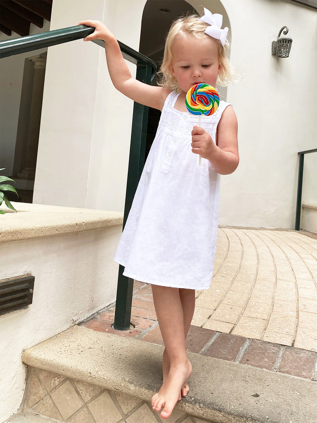 Kate Little Girls White Cotton Dress with embroidery by Jacaranda