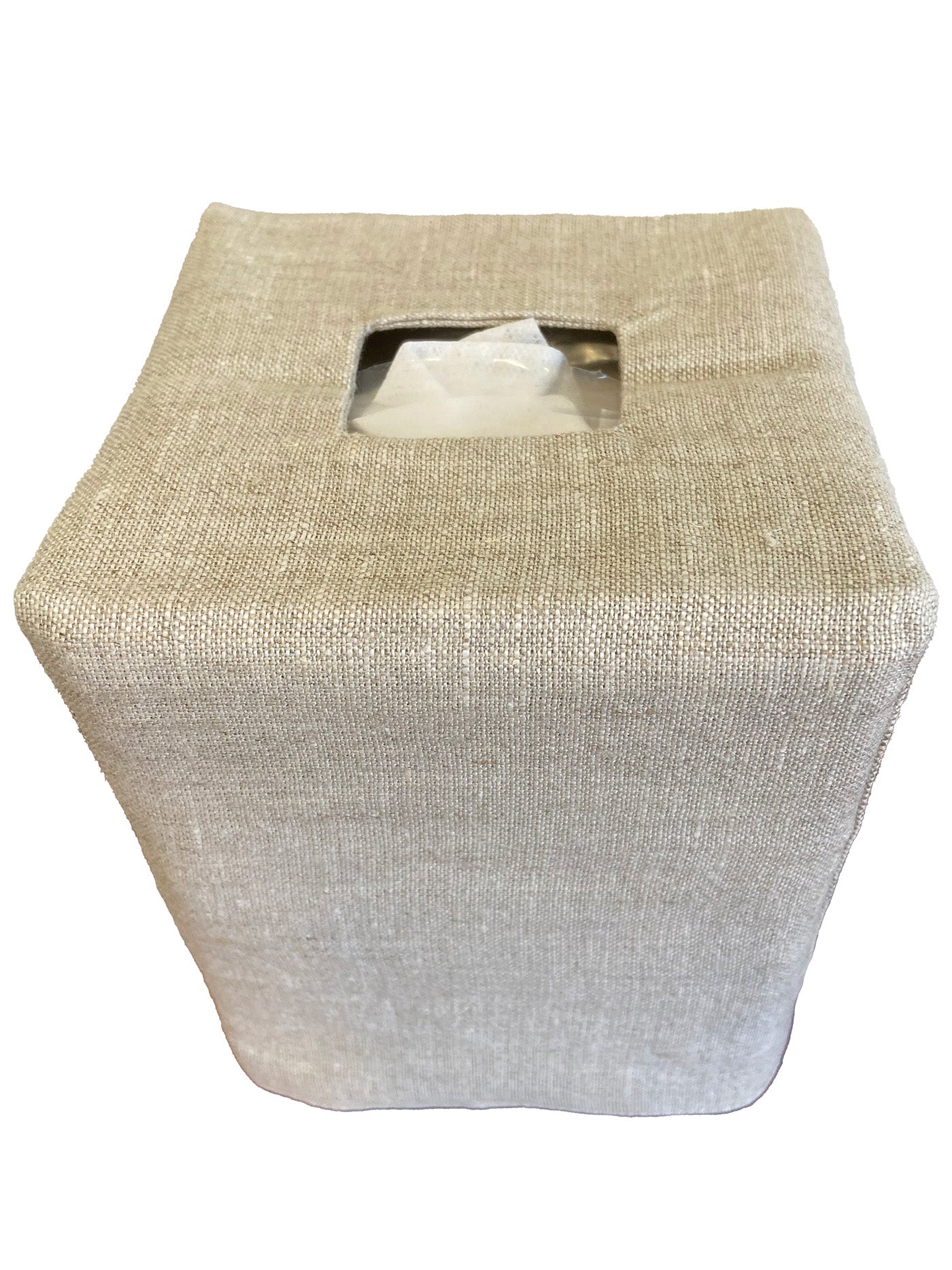 Tissue Box Cover - Natural Linen, Square Opening, No Embroidery