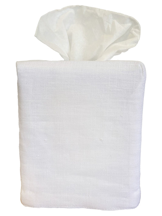 Tissue Box Cover - White Linen, Double Lined, Square Opening, No Embroidery