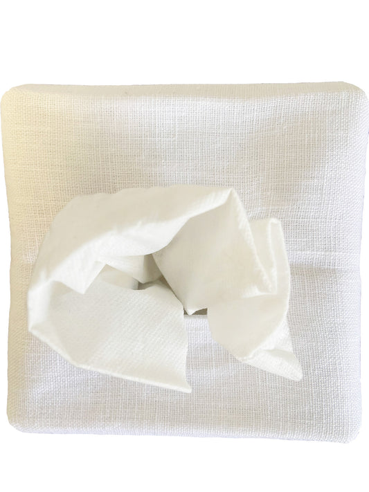 Tissue Box Cover (square Opening) - White Linen / Cotton, No Embroidery