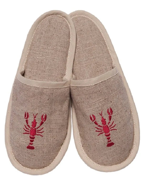 Slippers (Closed Toe) - Natural Linen, Embroidered
