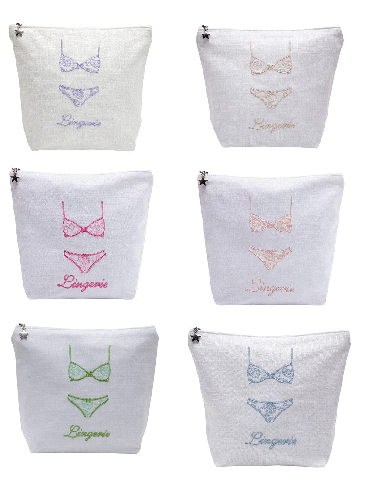 Lingerie Bag - White Linen / Cotton, Embroidered