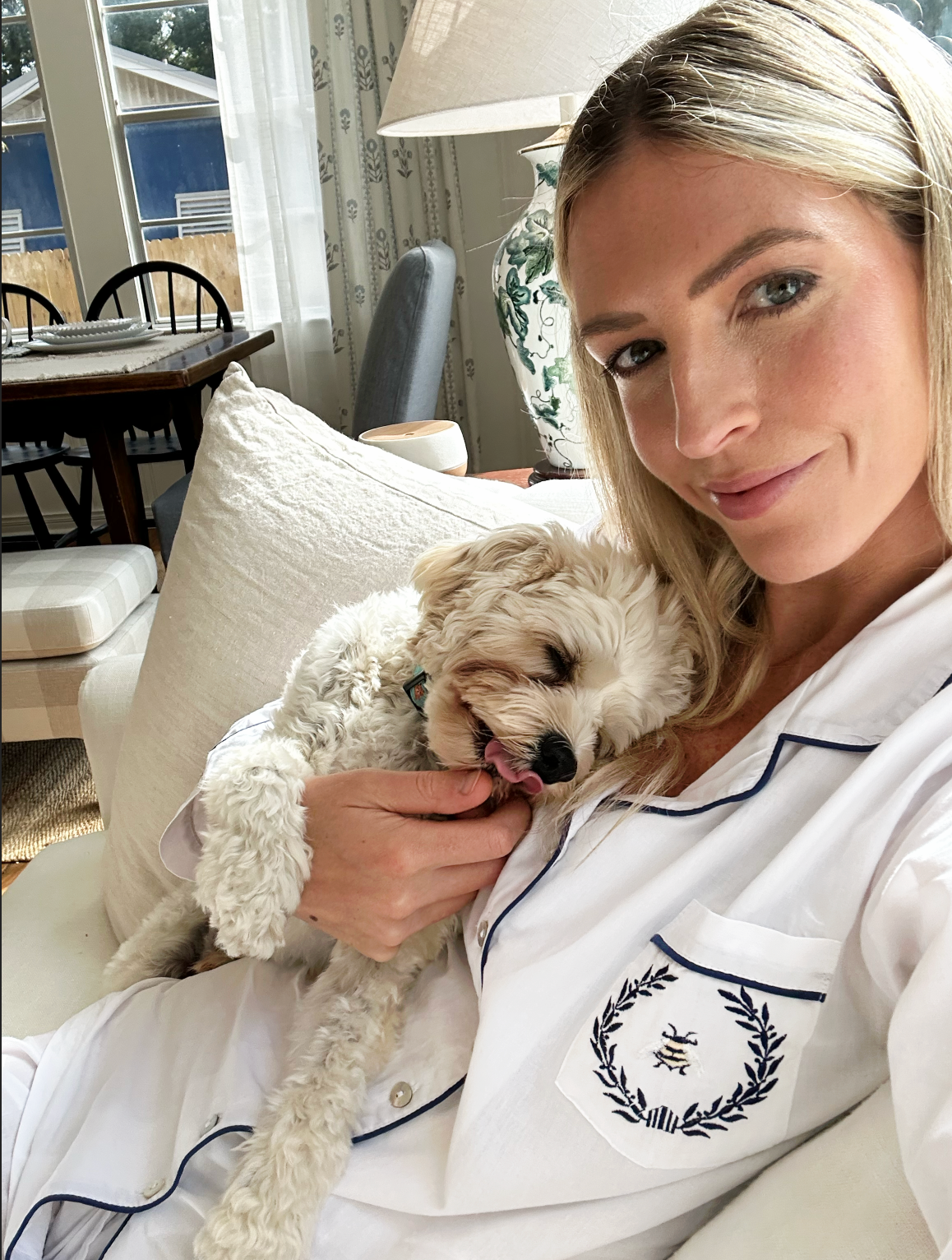 Lizzie White Cotton Pajamas, Embroidered