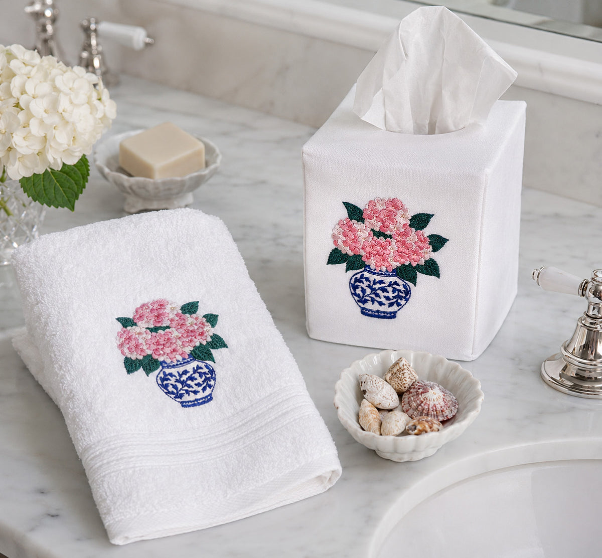 Guest Towel, Terry, Embroidered Botanical
