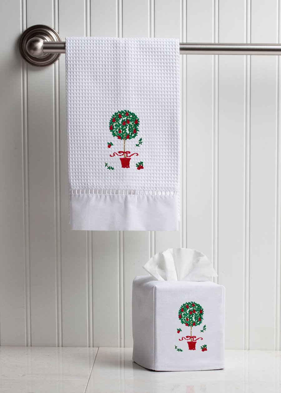 Tissue Box Cover, Embroidered Topiary