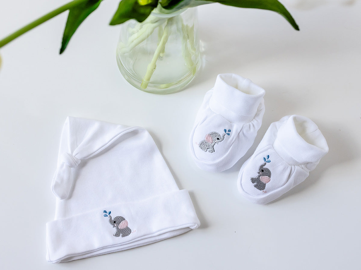Knotted Baby Hat, Combed Cotton, Embroidered