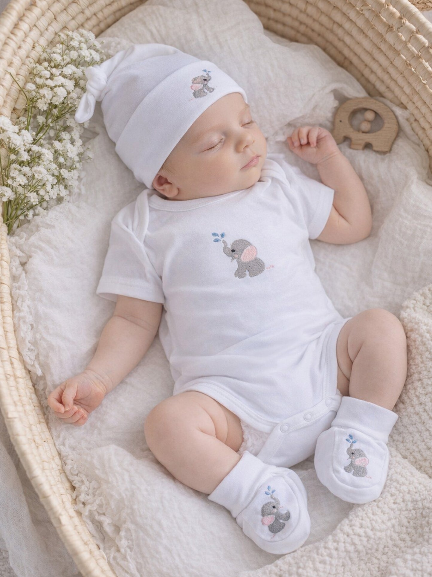 Baby Booties, Combed Cotton, Embroidered