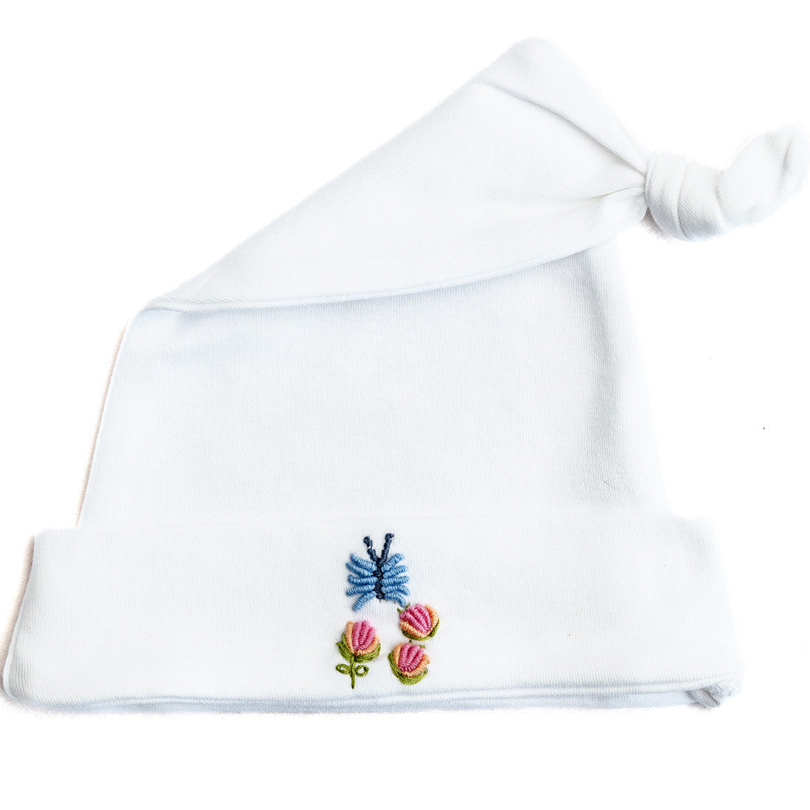 Knotted Baby Hat, Combed Cotton, Embroidered