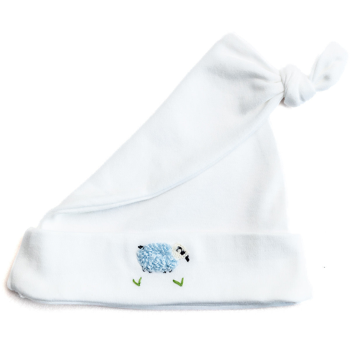Knotted Baby Hat, Combed Cotton, Embroidered