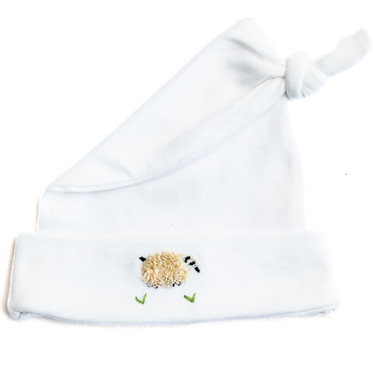 Knotted Baby Hat, Combed Cotton, Embroidered