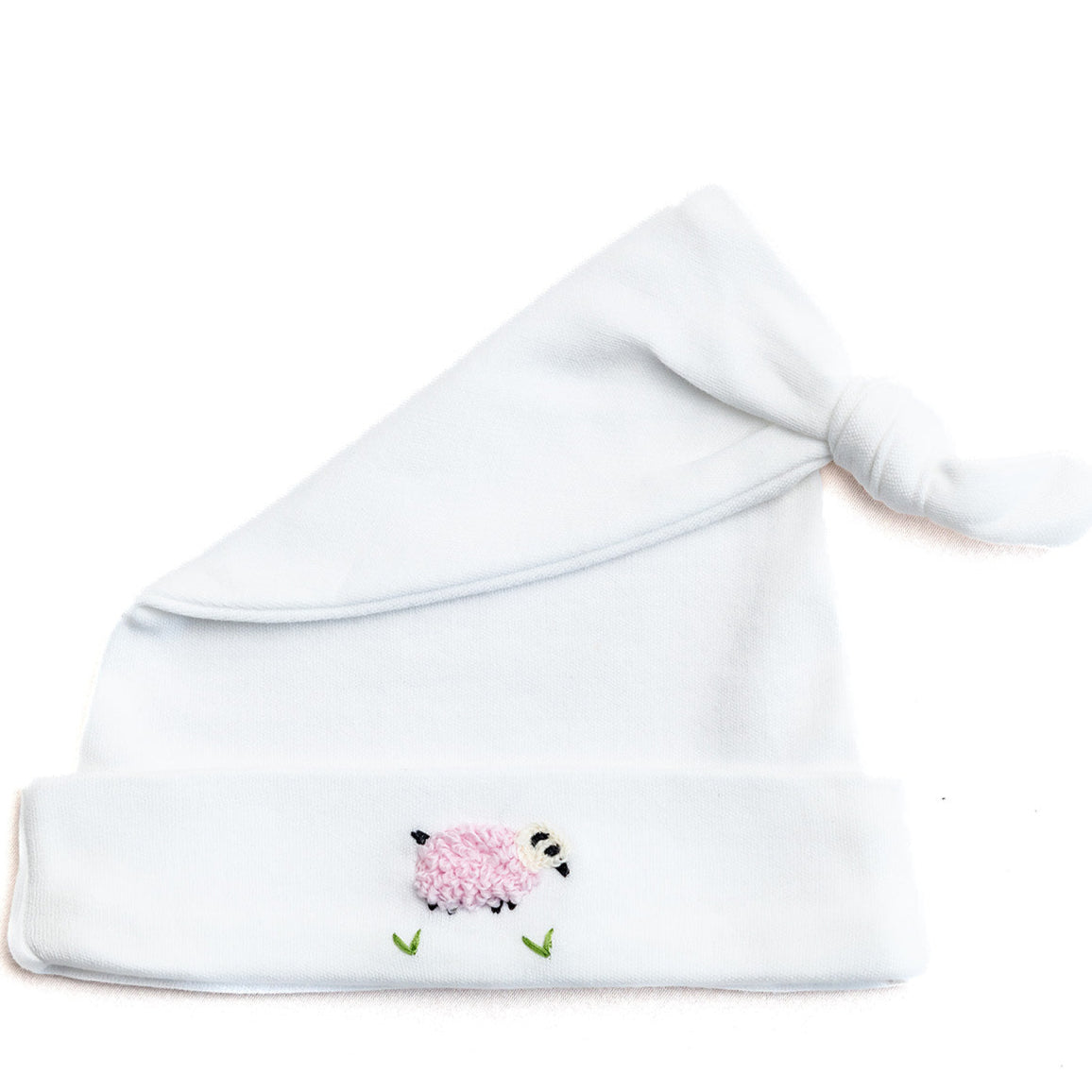 Knotted Baby Hat, Combed Cotton, Embroidered
