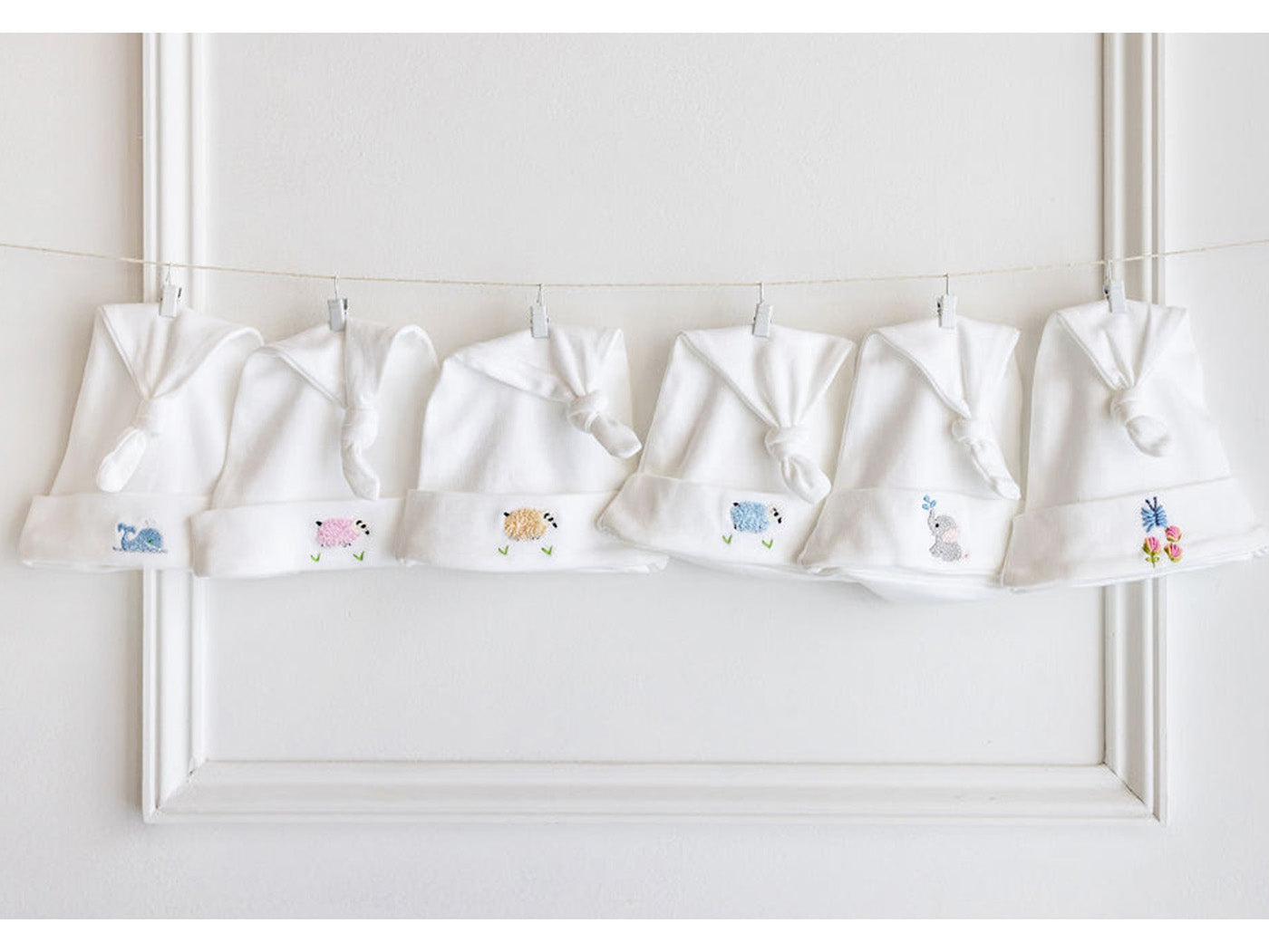 Knotted Baby Hat, Combed Cotton, Embroidered