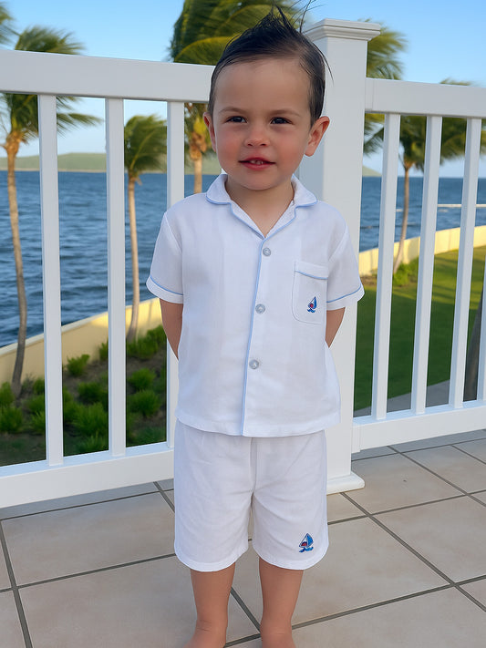 Ship Shape Shorts, Embroidered Sailboat