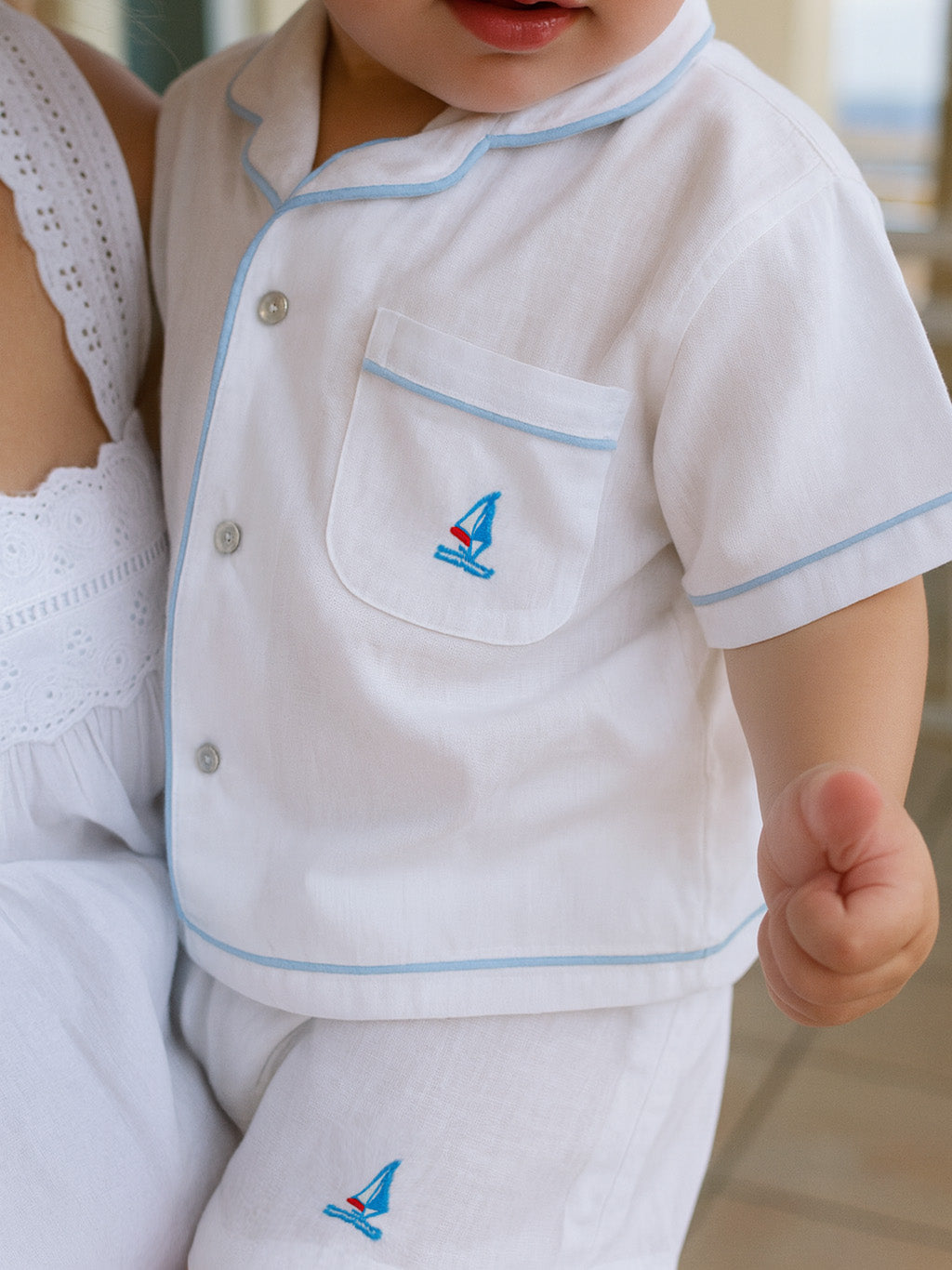 Ship Shape Shorts, Embroidered Sailboat