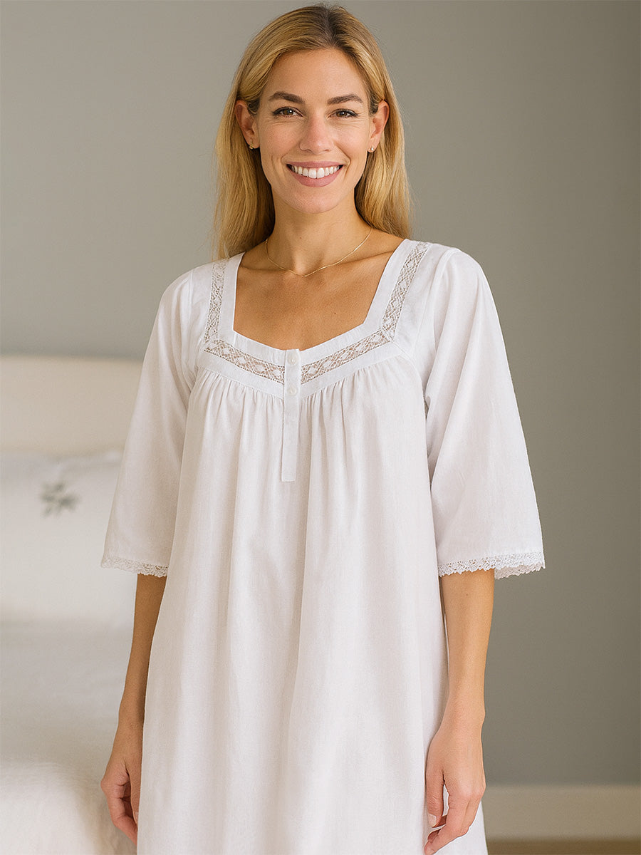 Jacaranda Living Victoria White Cotton Nightgown Large
