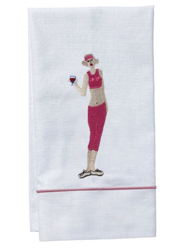 Guest Towel, White Linen, Satin Stitch, Embroidered