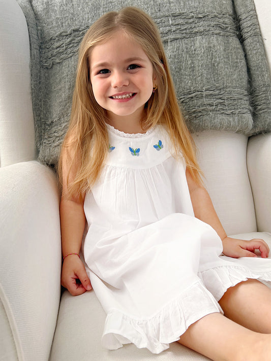 Zoe White Cotton Dress, Embroidered