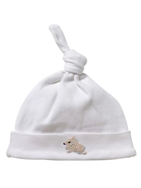 Knotted Baby Hat, Combed Cotton, Embroidered