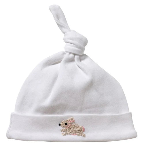 Knotted Baby Hat, Combed Cotton, Embroidered