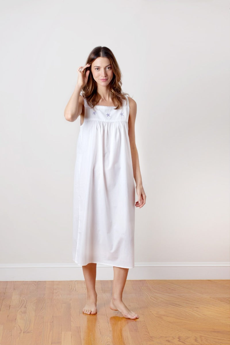 Starfish White Cotton Nightgown, Embroidered