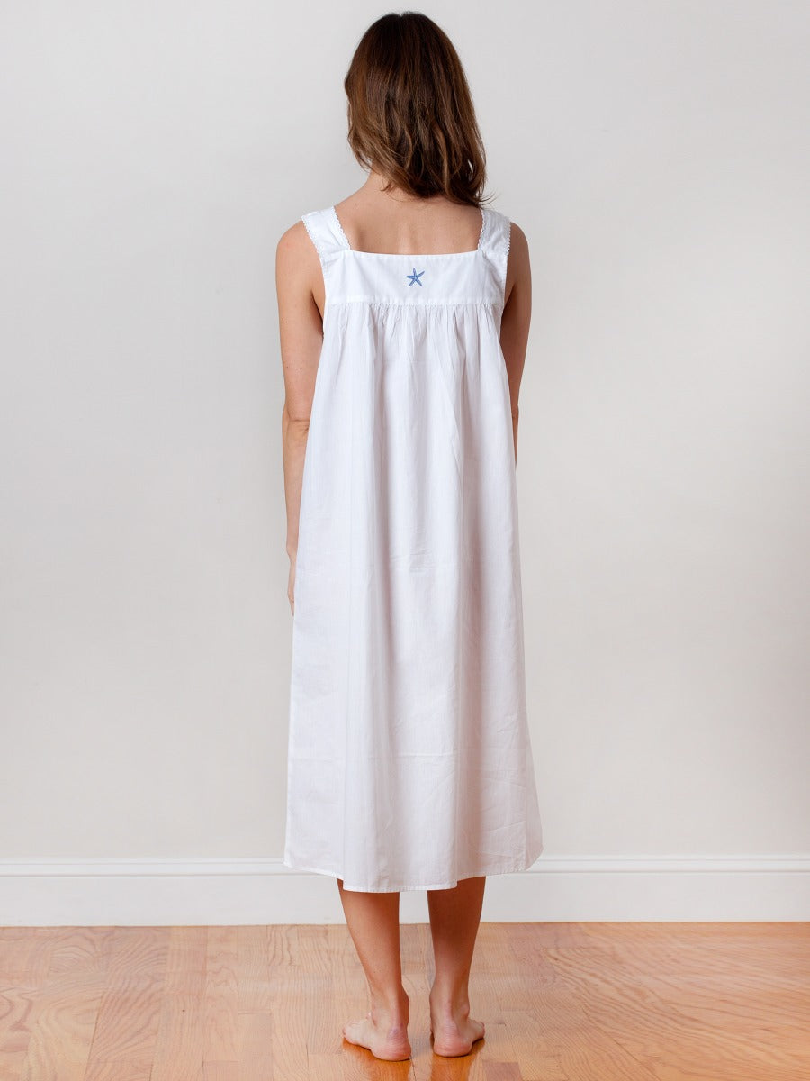 Starfish White Cotton Nightgown, Embroidered